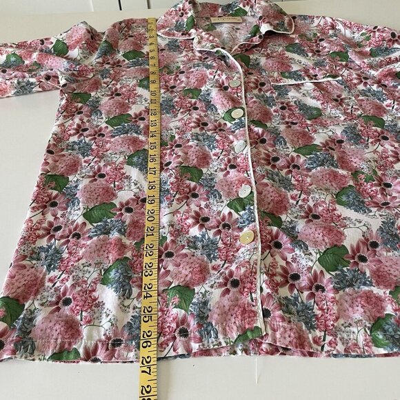 Papinelle Pajama Top Womens Sz M Pink Floral Print Button Closure Pocket Cotton - Picture 4 of 7